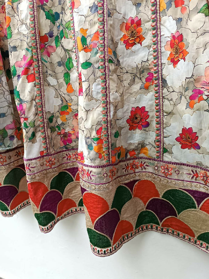 Cotton Lawn Angrakha Frock with Trouser & Chiffon Dupatta