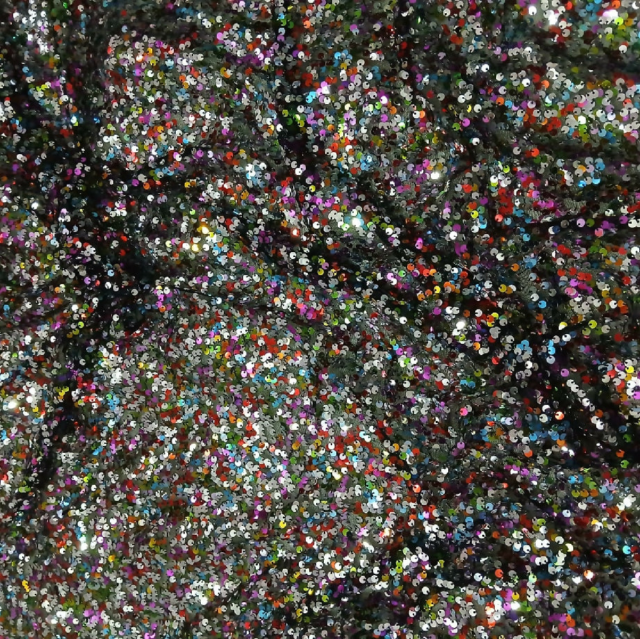 Premium Multicolor Sequin Fabric on Black Base-Frock , Maxi or Fancy Dress Matrial (Imported)
