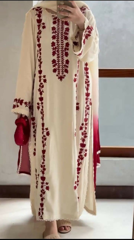 UNSTITCHED EMBROIDERRED DHANAK THREE PIECE WITH WOOL SHAWL
