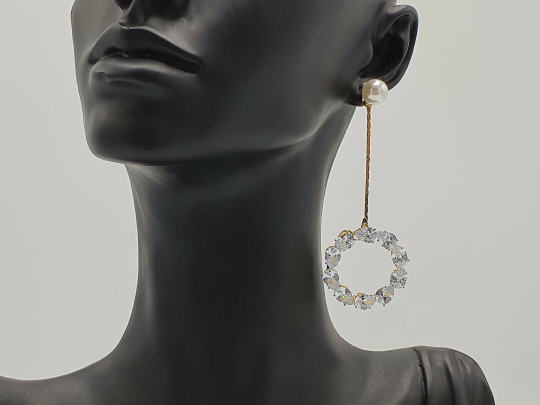 Pearl Stud with Crystal Hoop Drop Earrings