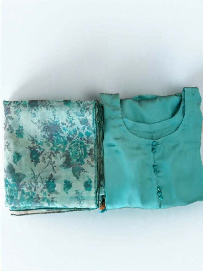 : Ferozi Shamoz Silk Suit with Printed Organza Dupatta