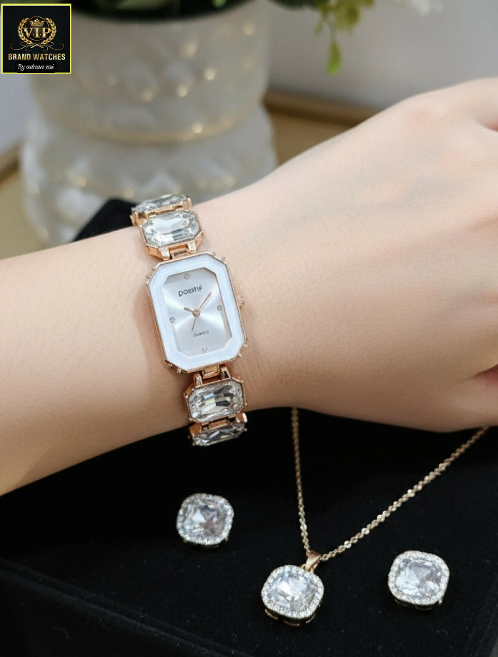 Big diamond stone Jewelry set with watch