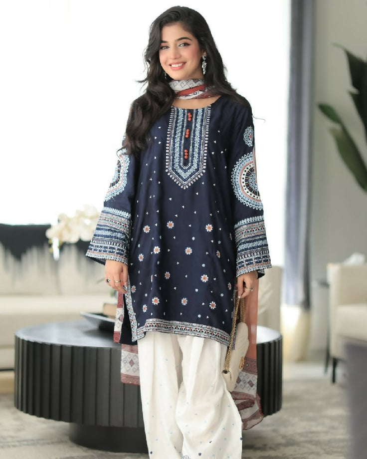 EMBROIDERY 3PC* With *FARSHI SALWAR*