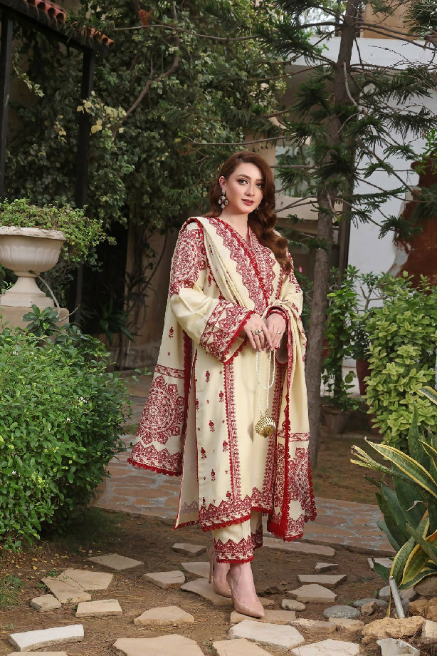 Lux Embroidery 3-piece Dhanak Suit with Dhanak Heavy Embroidered Shawl