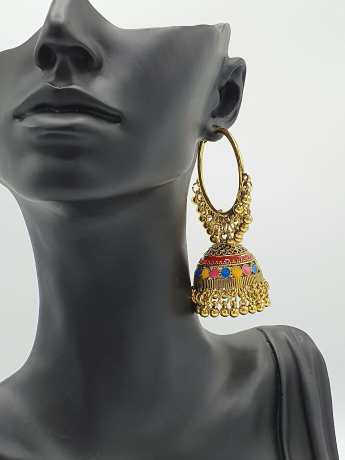 Traditional Hoop Jhumka Earrings with Color Variations