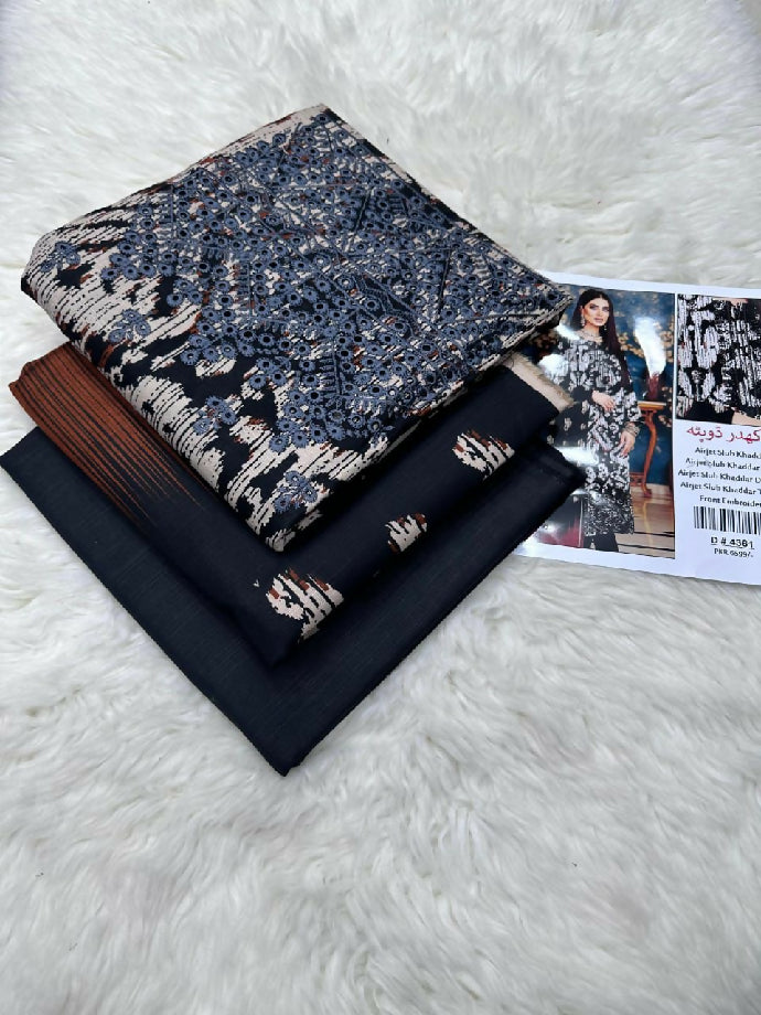 Embroidered Slub khaddar Three Piece