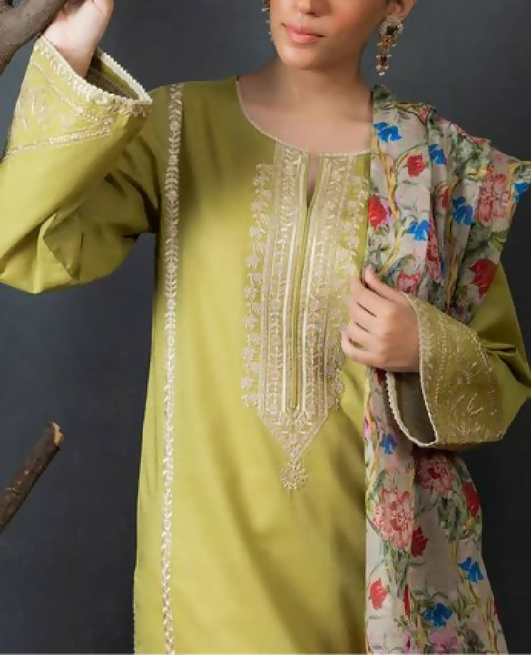 UNSTITCHED EMBROIDERRED DHANAK Three Piece