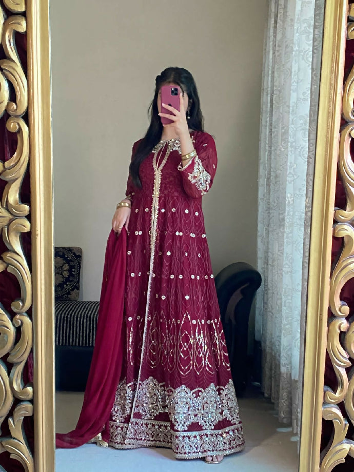 Heavy Embroidered Chiffon Maxi – 3 Piece Stitched