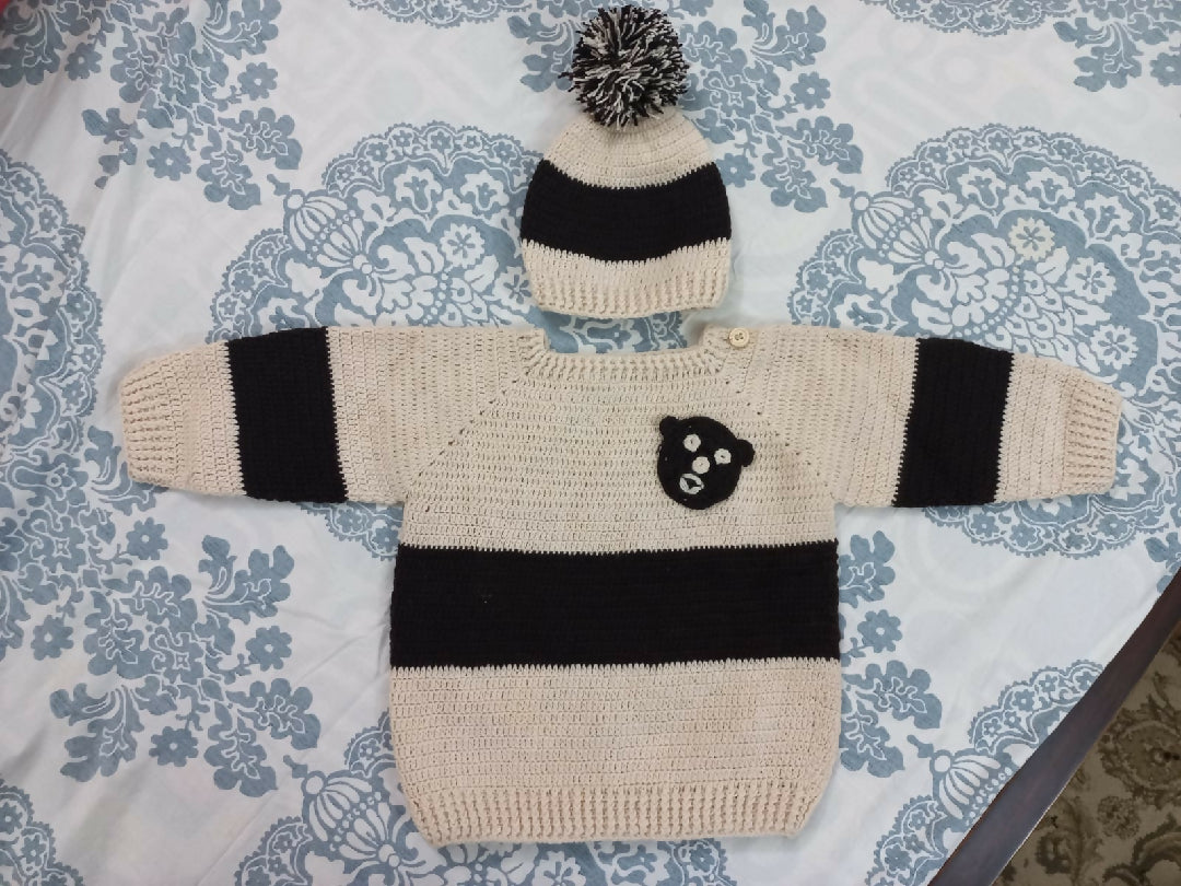 Cute Bear Crochet Baby Sweater and Hat