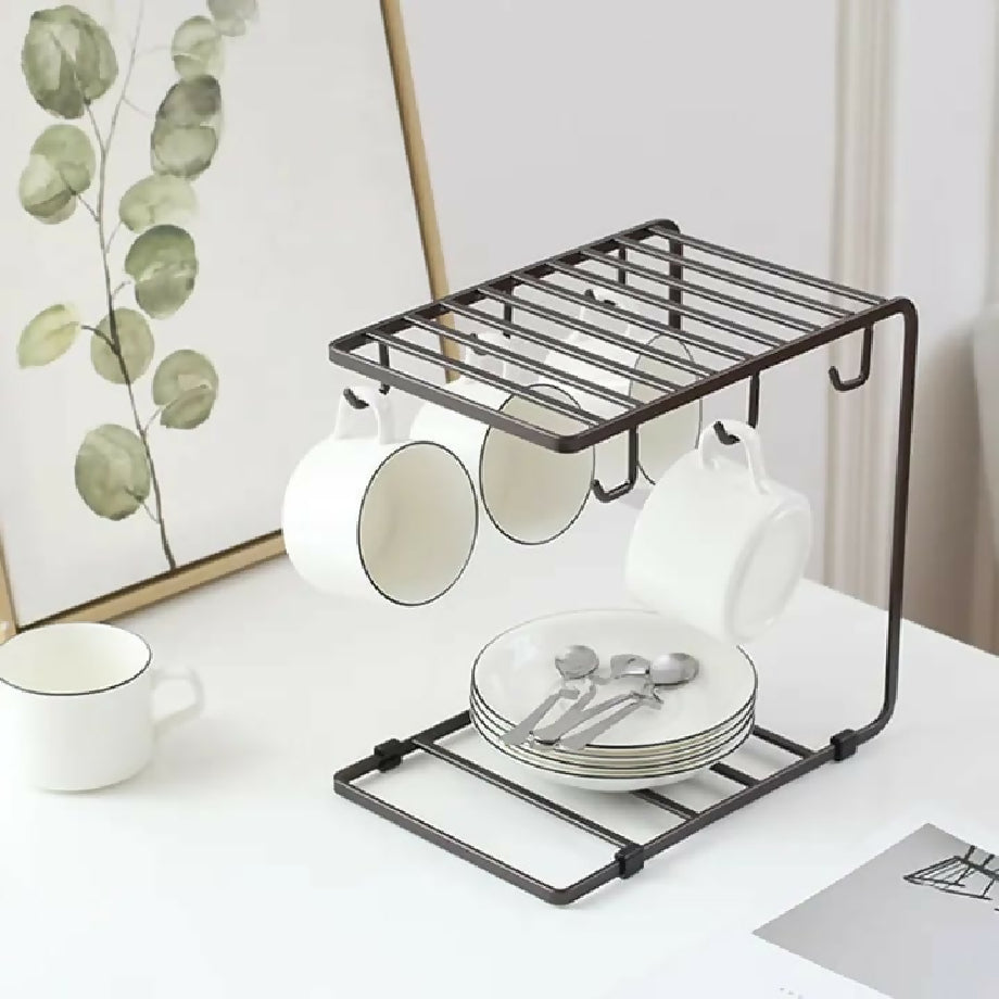 Coffee Tea Mug Cup Holder, Mug Rack, Drying Cup Holder with 6 Hook Kitchen Organizers, Glass Cup Holder Portable Tray, Cup Holder