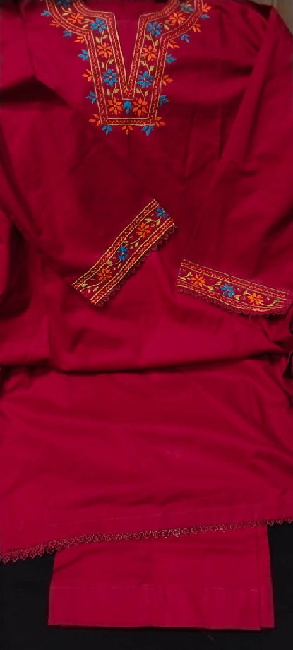 2 pcs Embroidered lawn with stitch shirt and trousers