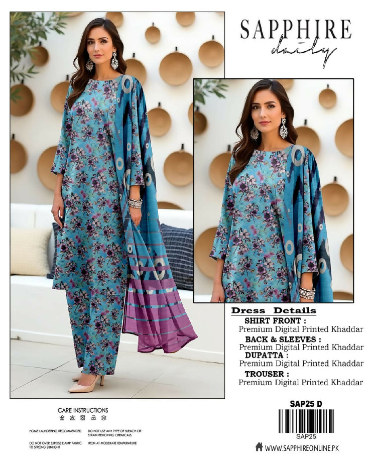 Sapphire 3pc Allover Suit khaddar