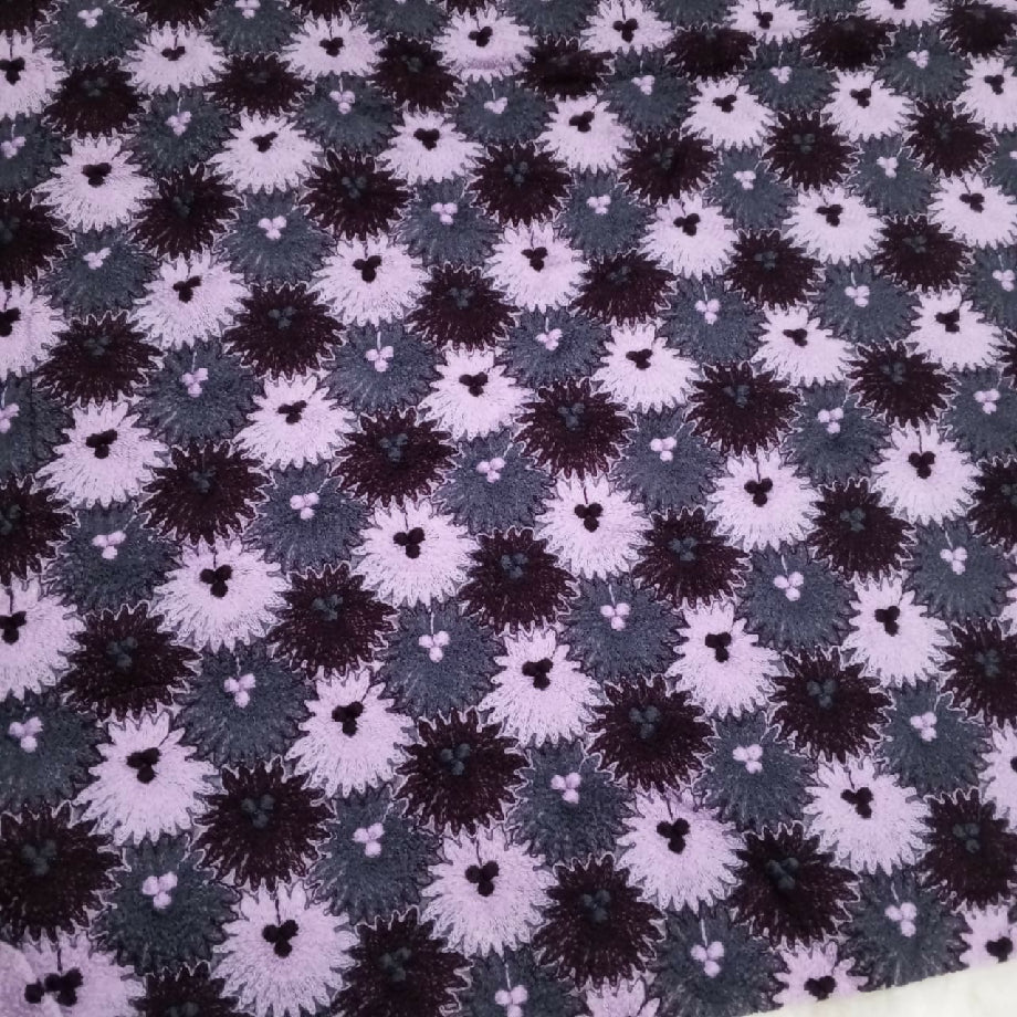 Premium Floral Embroidered Wool Fabric – Soft Grey, Lavender & Maroon Design for Frock, Coat Or Casual Wear (Imported)