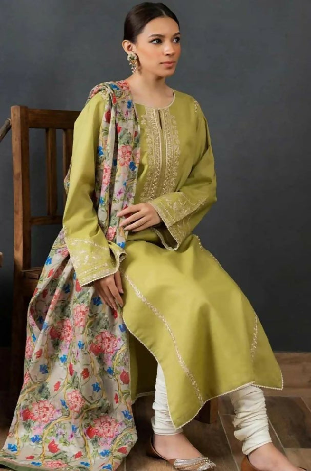 UNSTITCHED EMBROIDERRED DHANAK Three Piece
