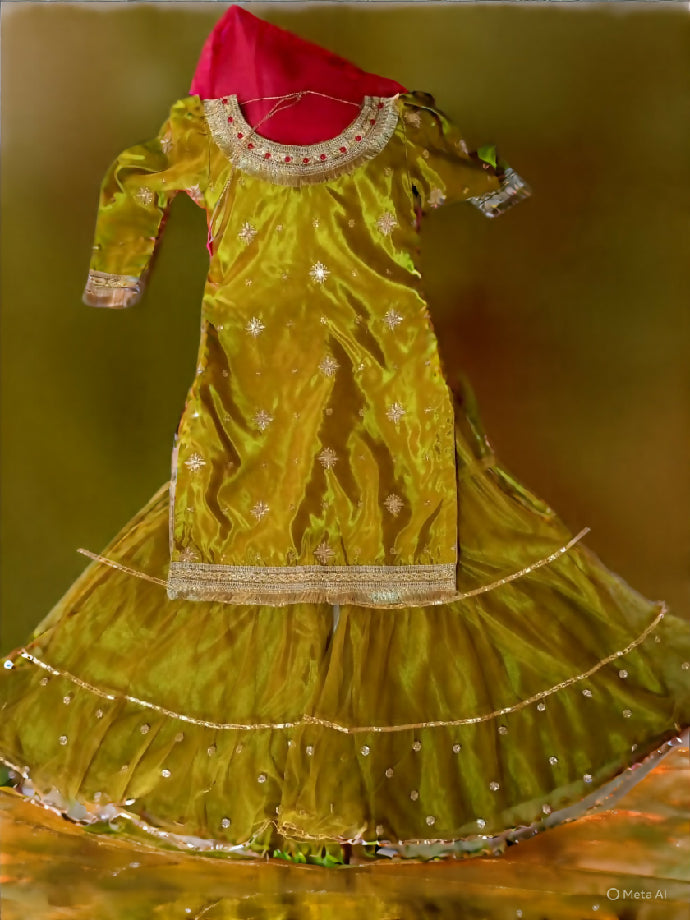 Kathan Silk Shirt with Net Sharara & Pink Net Dupatta – Mirsab Collection