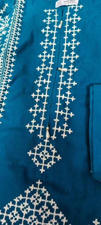 Elegant 2-Piece Stitched Khaddar Set with Intricate White Embroidery