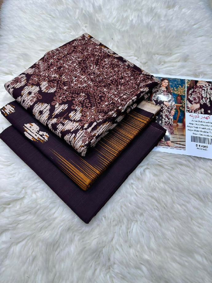 Embroidered Slub khaddar Three Piece