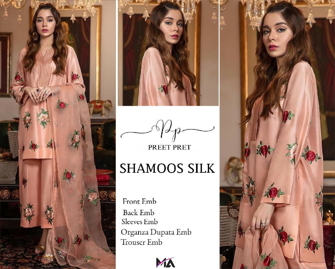 Embroided silk shamose