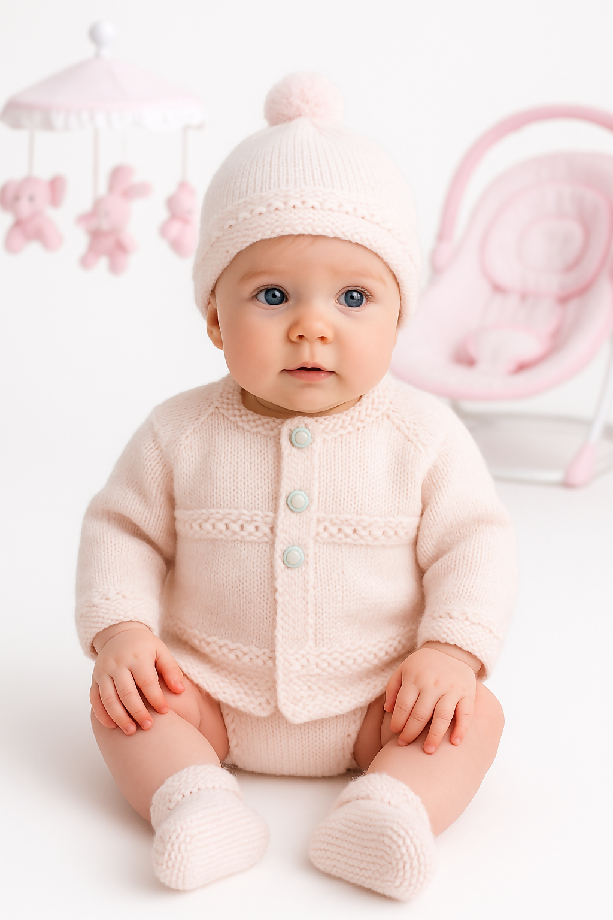 Adorable 3-Month-Old Baby Girl in a Soft Pink Knit Outfit