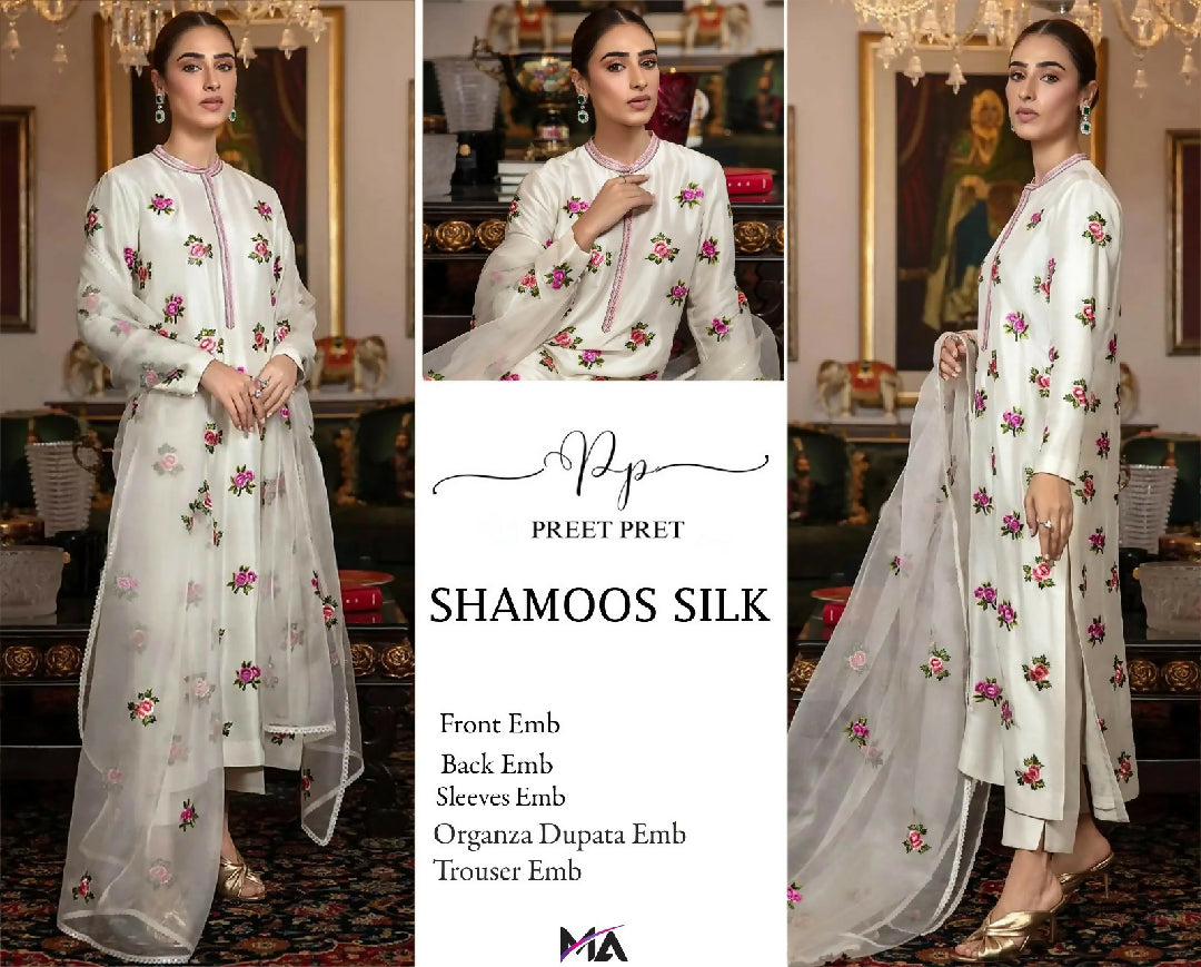 Embroided silk shamose