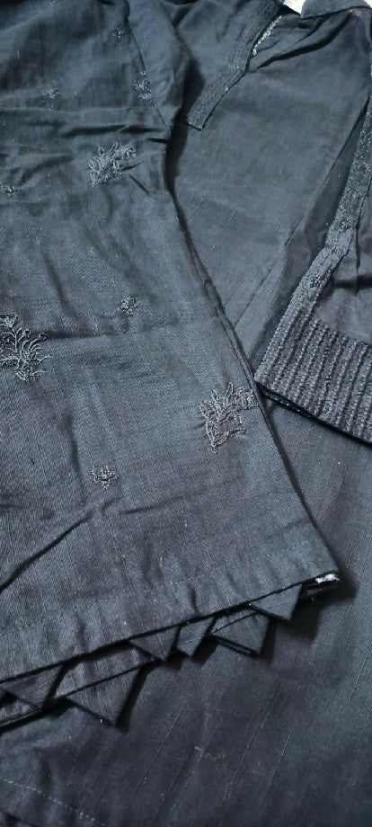 Black Khaddar 2-Piece Short Frock with Fully Embroidered Trouser"