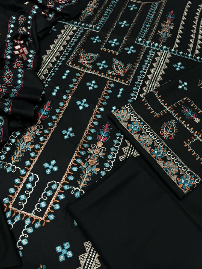 Unstitched Embroidered Dhanak Three piece