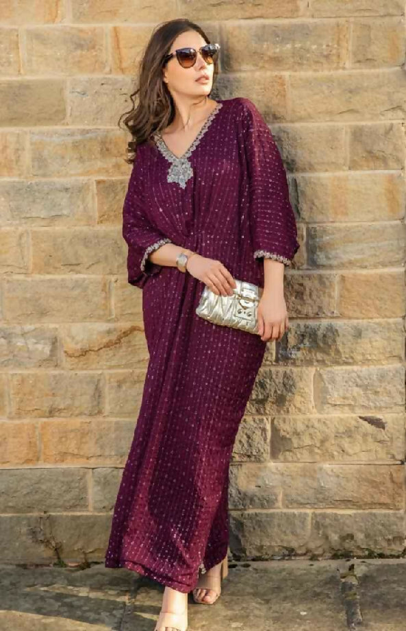 Embroidered Chiffon Kaftan (10+ Colors Available)