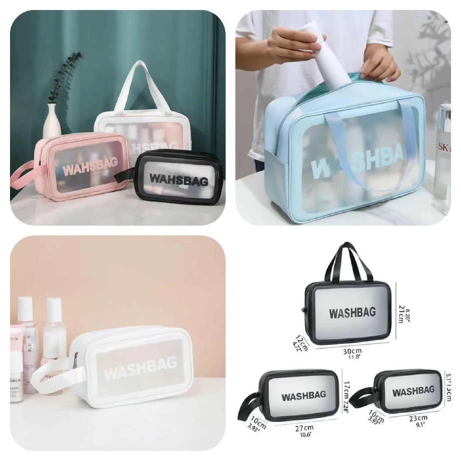 Cosmetic Wash bag (Pack of 3) Available Colours (Black,Blue,pink)*