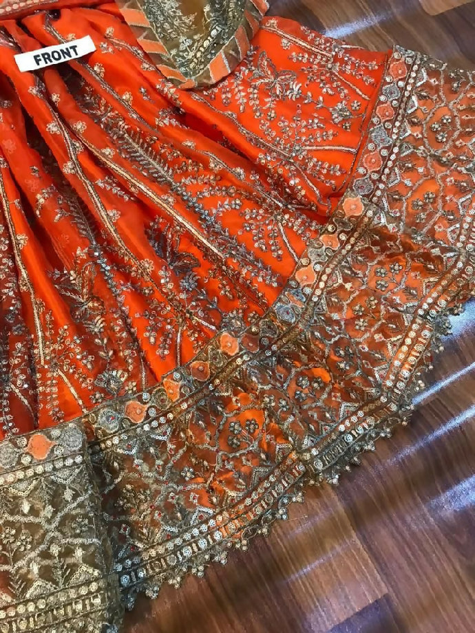 Luxury Embroidered chiffon frock with satin silk trouser