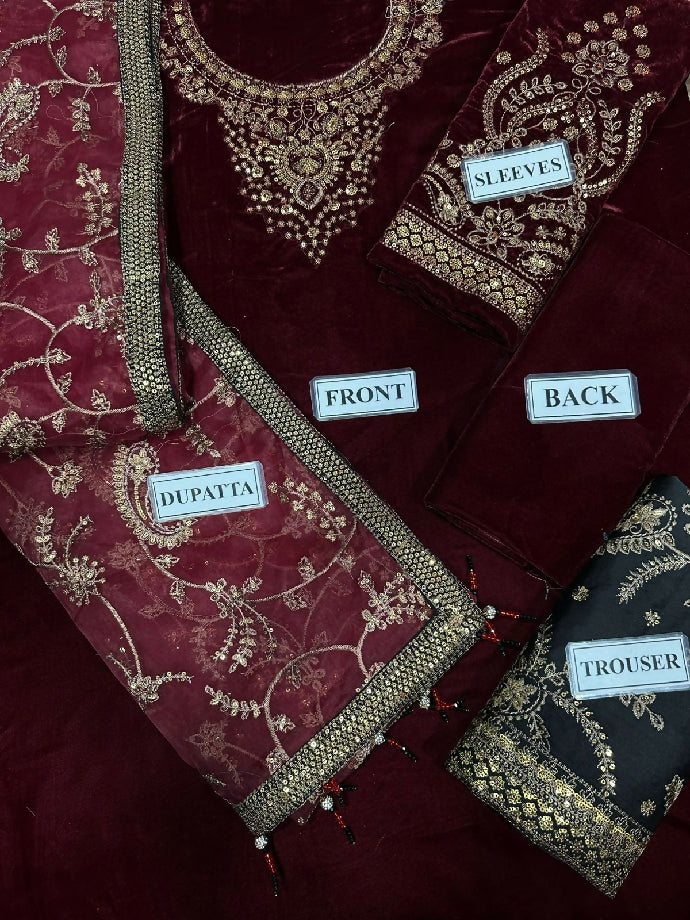 Luxury Embroidered velvet Dress For women