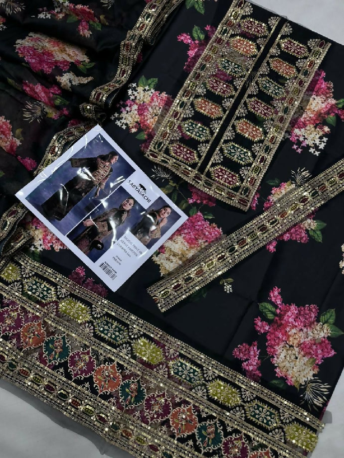 Sabyadachi Pure Silk 3-Piece Suit with Heavy Embroidery & 4-Side Lace Dupatta