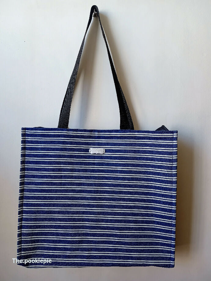 Denim tote bag with stripes design