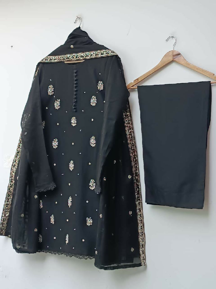 Luxurious Khadi Net 3PC Embroidered Suit with Sequin Work