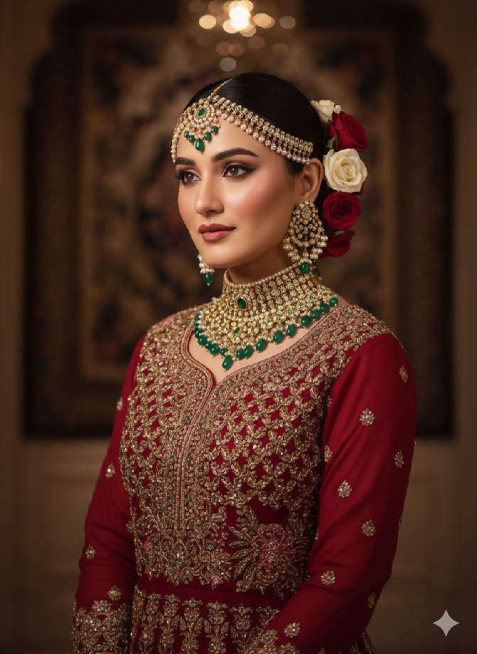 Embroidered Maroon/Red Maxi Dress