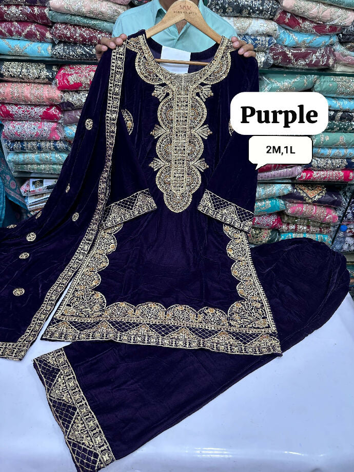 Velvet Embroidered 3 Piece Suit – New Arrival
