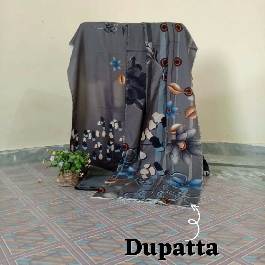 3-Piece Imported Viscose Suit – Grey & Blue Floral Unstitched Winter Wear