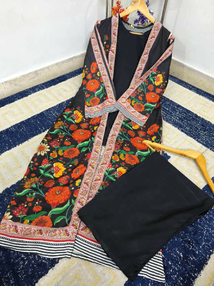 PREMIUM 2 PC SWISS LAWN WITH PRINTED LONG KIMONO COAT