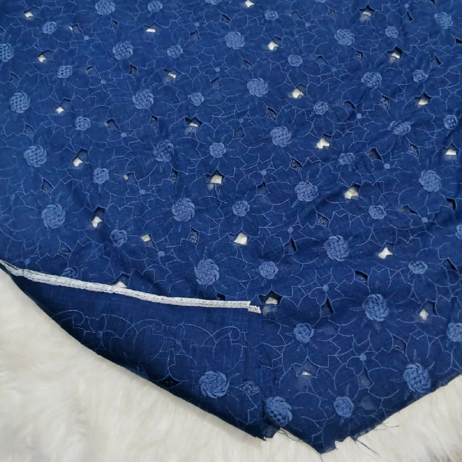 Blue Floral Cutwork Embroidered Fabric (Imported Shirt or Frock Material)