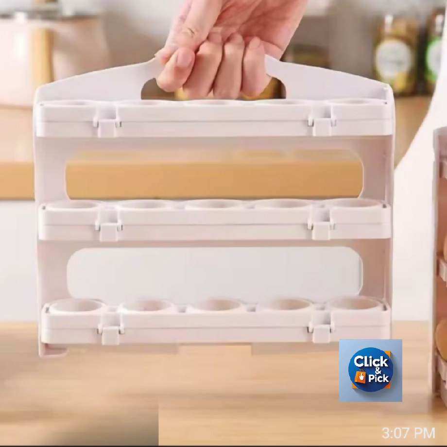 3-Tier Folding Egg Holder – Large Capacity Fresh-Keeping Egg Rack Organizer for Fridge & Kitchen (Holds 24 Eggs)