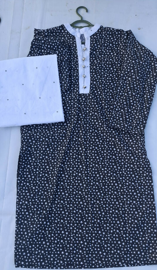 Black Star Print Stitched Large Size Dress – 2 Piece