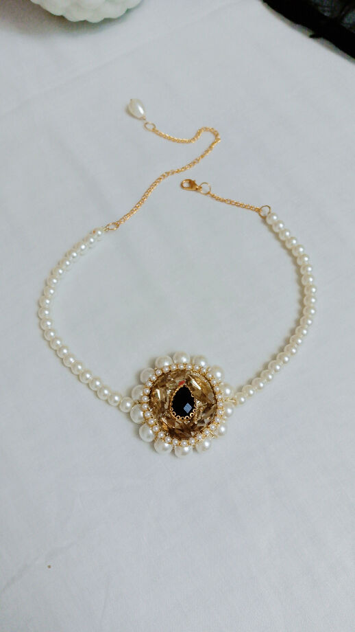 Handmade pearl choker necklace with black stone