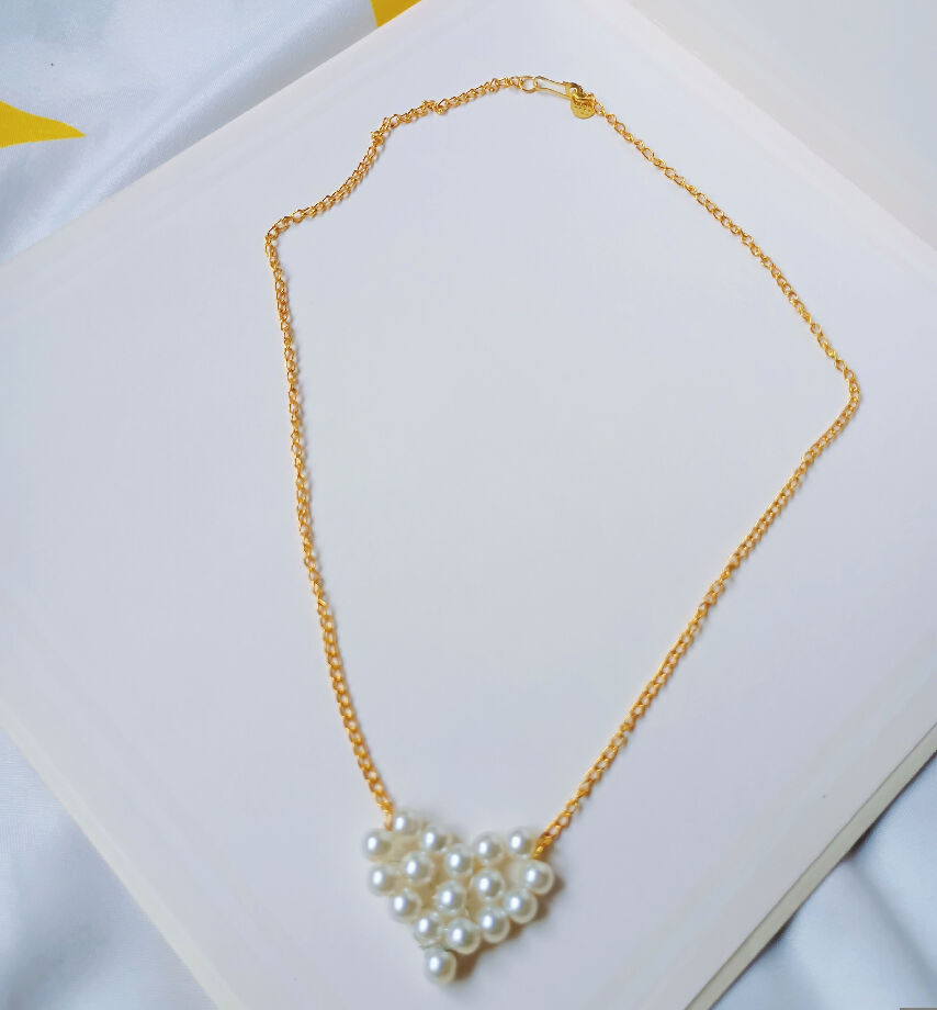 Handmade heart shaped pearl necklace