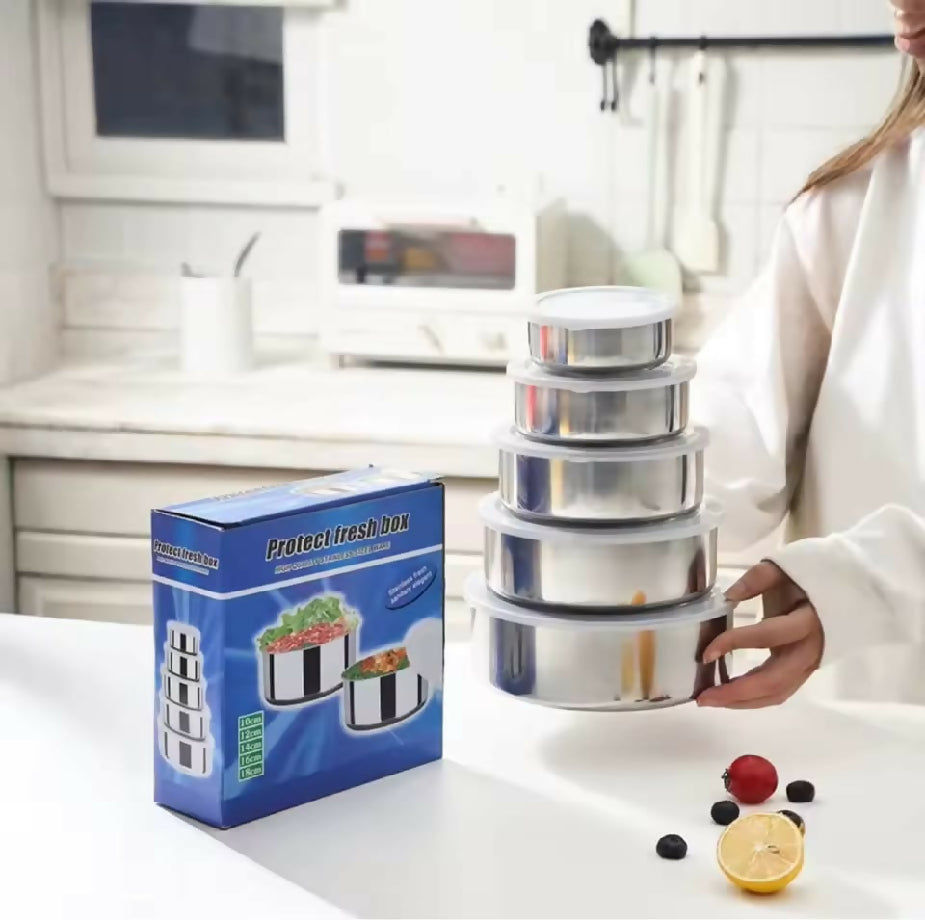 5 Pcs Stainless Steel Food Container Storage Mixing Bowl Set(With Box Packing)