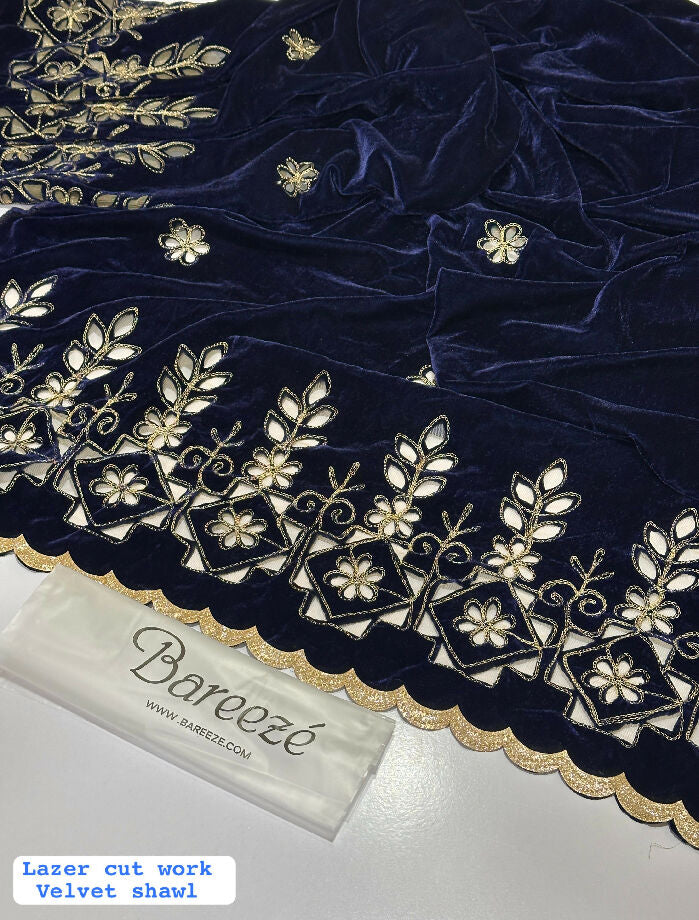 Laser cut velvet shawl