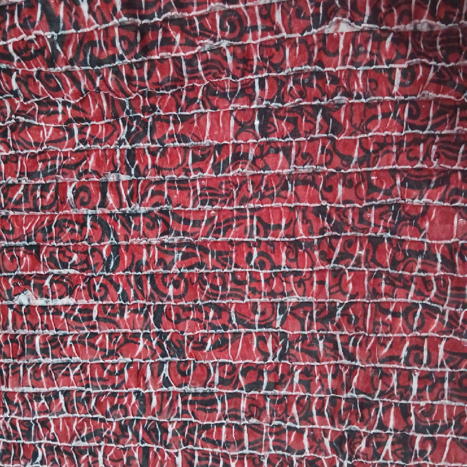 Maroon & Black Ajrak Print Jersey Fabric with Fringes- Top, Skirt or Frock Material(Imported)