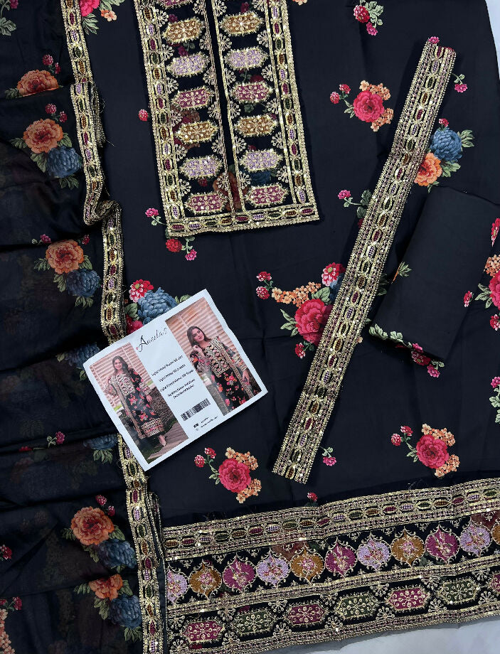 *ANEELA’s PURE SILK WITH 4 side Lace SILK DUPATTA*