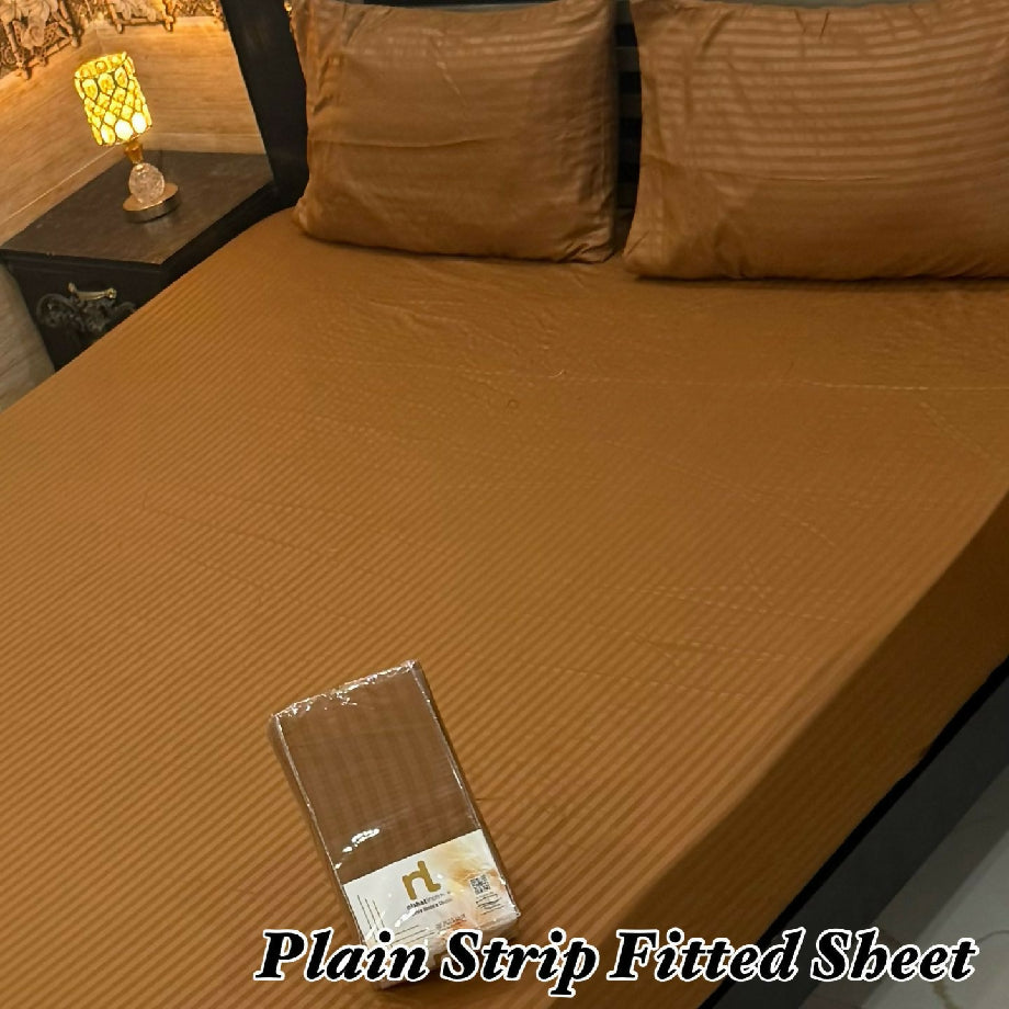 3 pc plain strips fitted bedsheet
