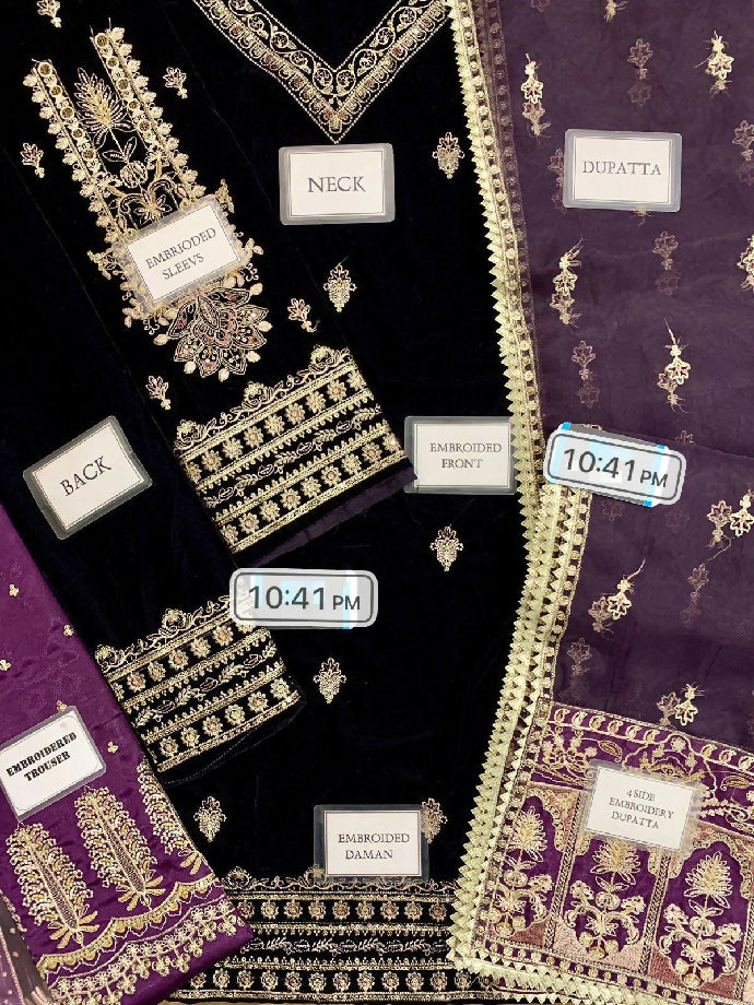 Velvet Embroided three pc suit