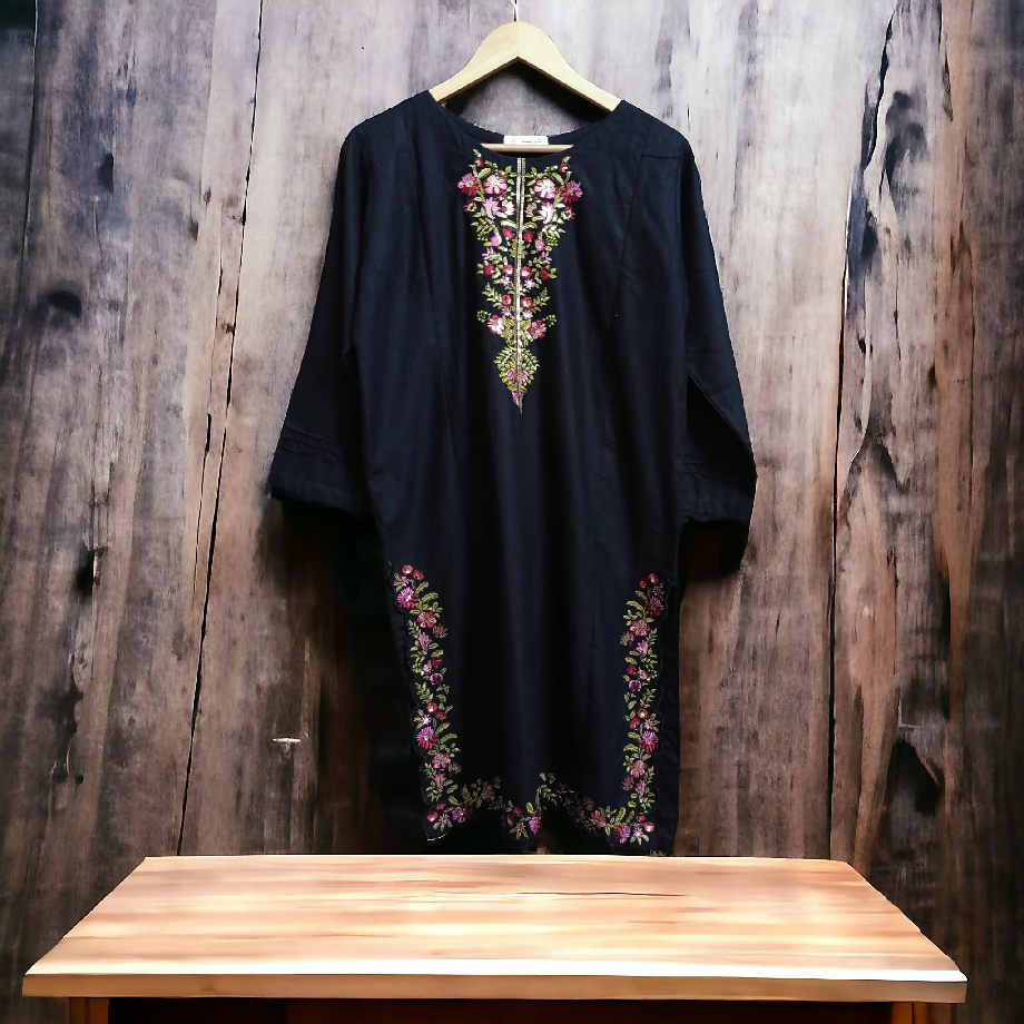 2PC Khaddar Stitched Embroidered Set - Elegant Floral Design