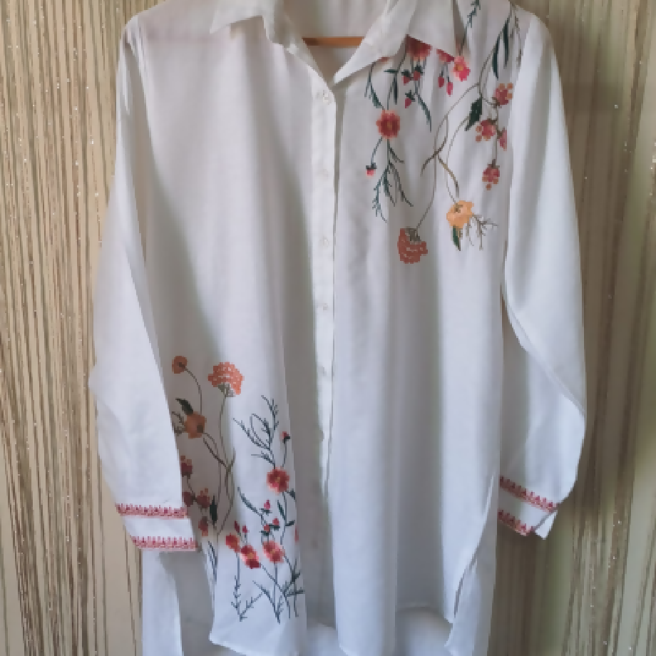 White Patterned Embroidered 2-Piece Trouser Suit